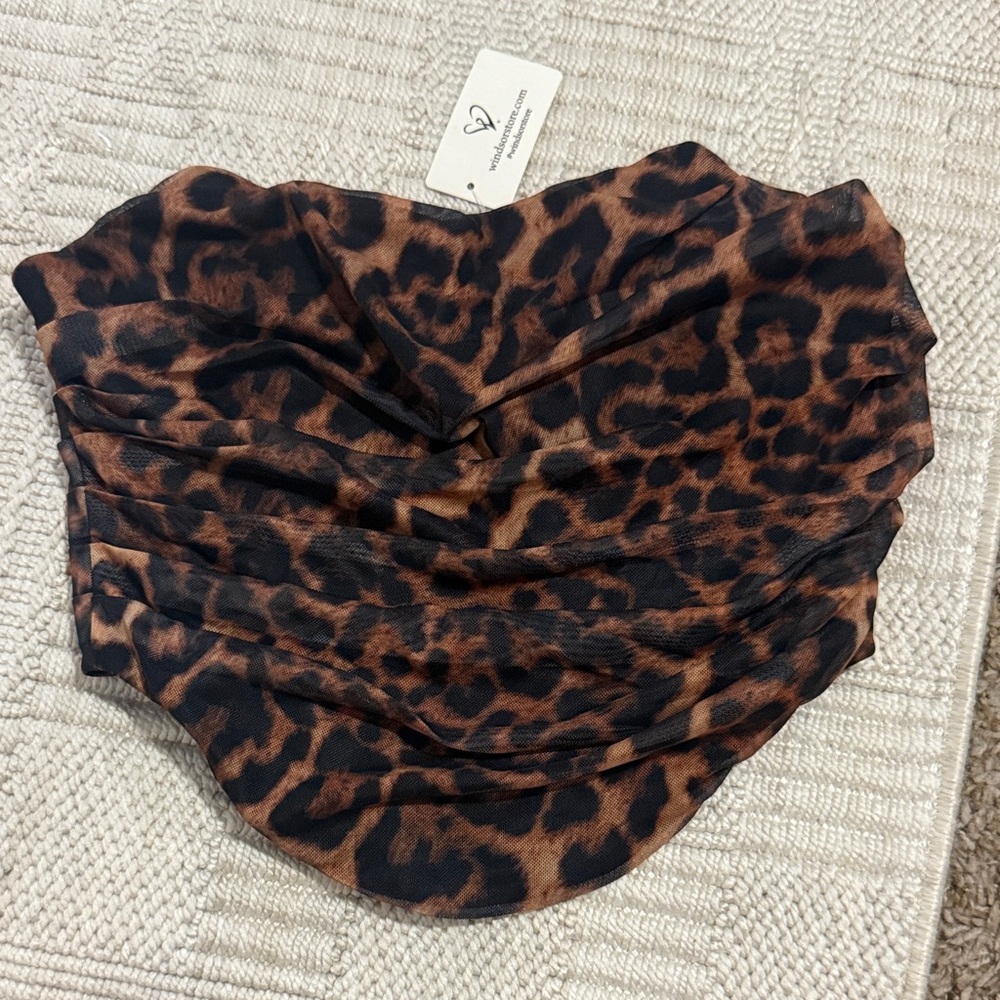 Windsor Brown and Black Leopard Print Strapless Top
